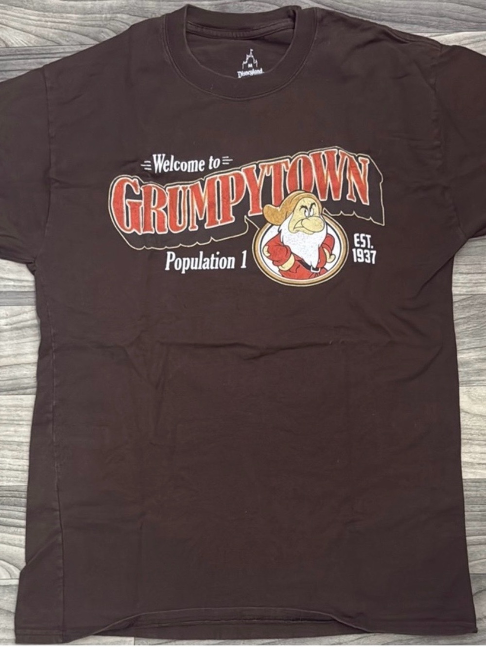 Disney Brown Grumpytown Tee with Red & Cream Graphic